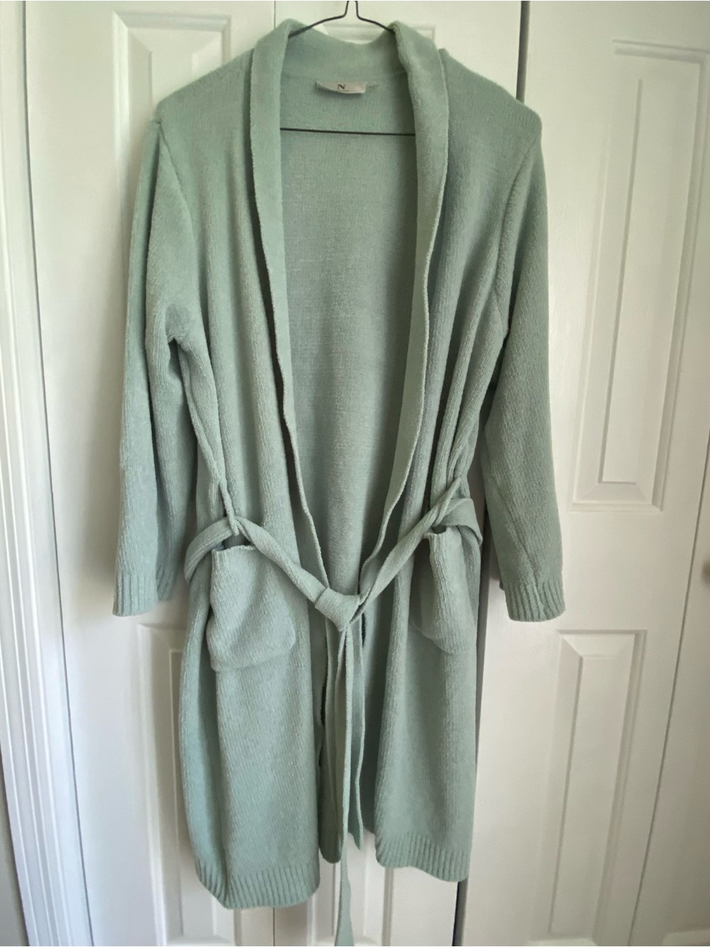 Natori Sage Green Open-Front Belted Long Cardigan